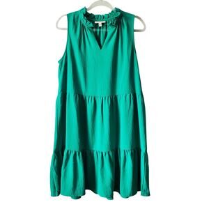 52 Seven Kelly Green Tiered Sleeveless Ruffle Midi Dress M Preppy Summer Coastal